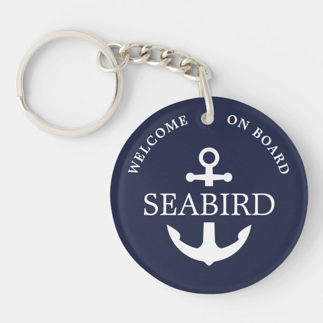 Stilvolle Nautical Anchor Navy Blue Custom Boat Na Schlüsselanhänger (Vorderseite)