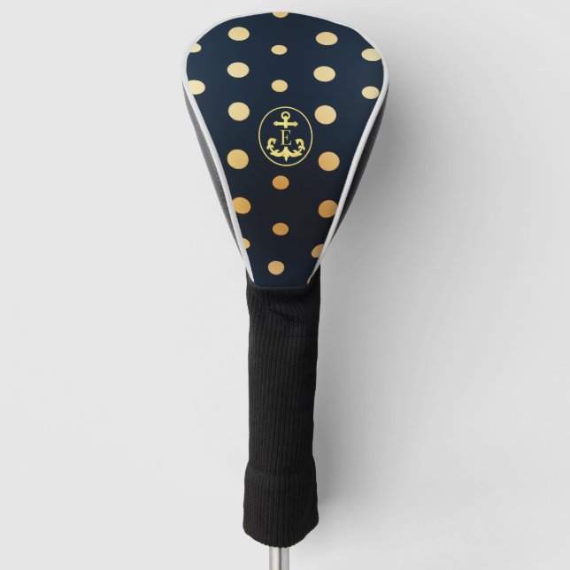 Stilvolle Nautical Navy Blue & Gold Anchor Monogra Golf Headcover (Vorderseite)