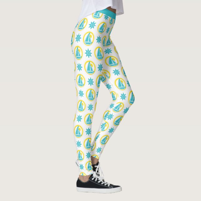 Stilvolle Nautical Sailboat Blue Yoga Leggings (Rechts)