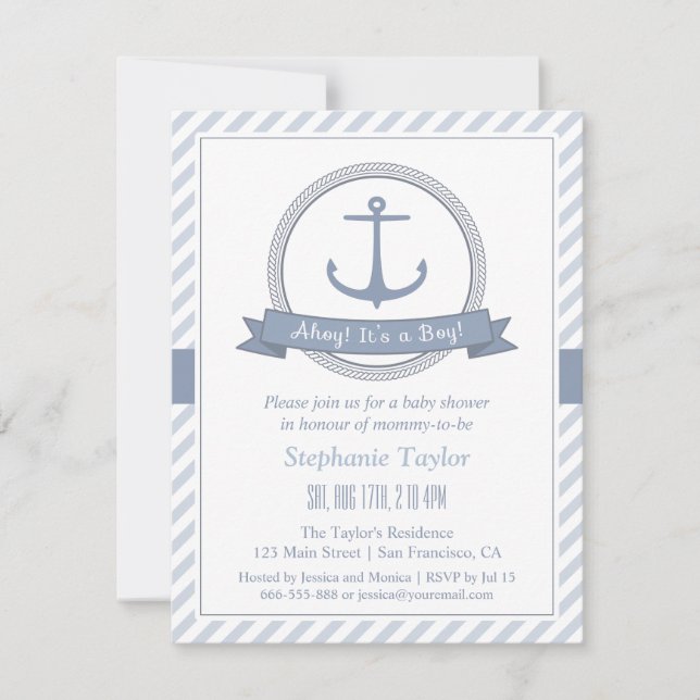 Stilvolle Nautical Themed Baby Shower Einladungen (Vorderseite)