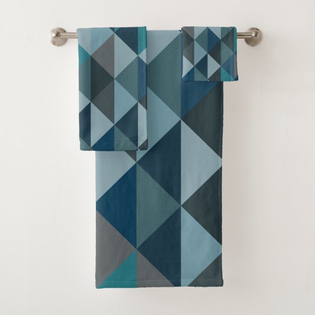 Stilvolle Navy Aquamarin Blue Modern Geometric Pat Badhandtuch Set (Insitu)