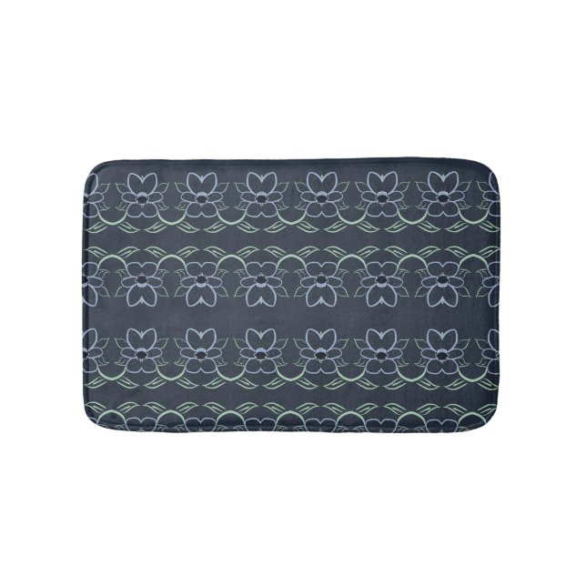 Stilvolle Navy Blue Floral Mat Badematte (Vorderseite)