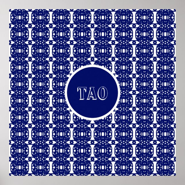 Stilvolle Navy Blue und White Tao Calligraphy Poster (Vorne)