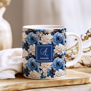 Stilvolle Navy Blumen Individueller Name Florale K Kaffeetasse