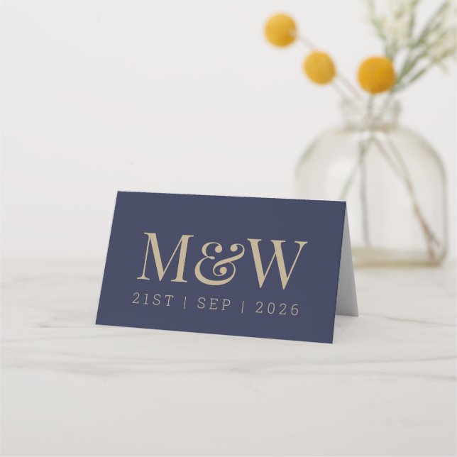 Stilvolle Navy Gold White Wedding Platzkarte (Rückseite)