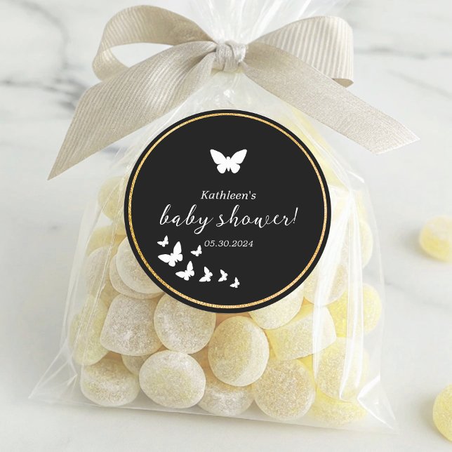 Stilvolle Neutral-Baby-Dusche für Schwarz-Weiß-Ges Runder Aufkleber (Stylish Black And White Gender Neutral Baby Shower Classic Round Sticker)