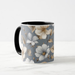 Stilvolle neutrale Blume Graues Blumenmuster Tasse