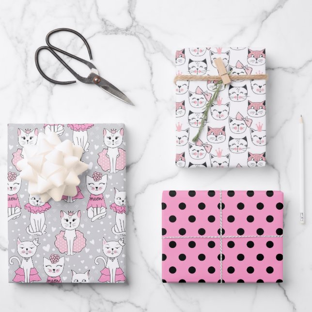 Stilvolle Niedliche Katzen Geschenkpapier Set (Vorderseite)