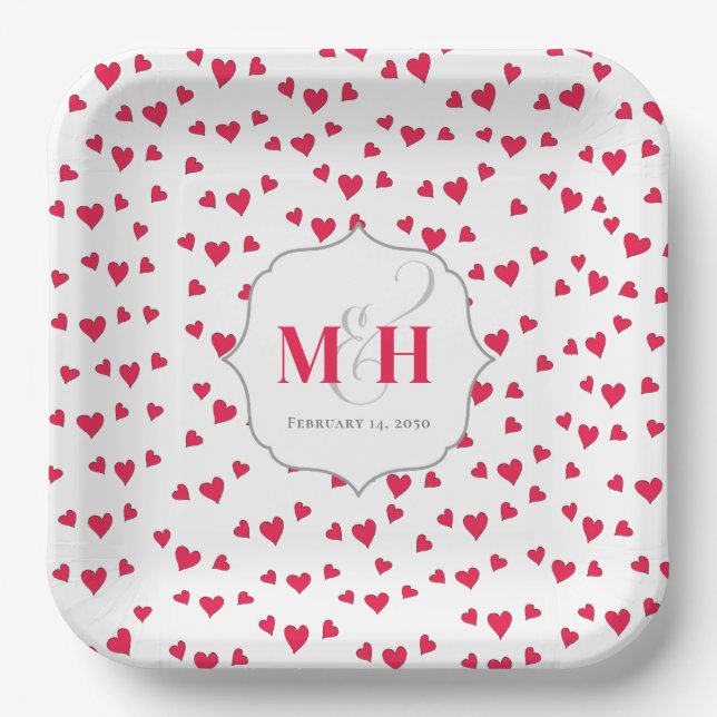 Stilvolle Niedliche Monogram Whimsical Hearts Tren Pappteller (Vorderseite)