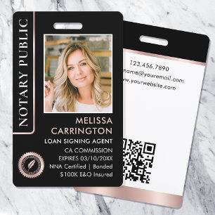 Stilvolle Notary Public Foto QR ID Black Rose Gold Ausweis
