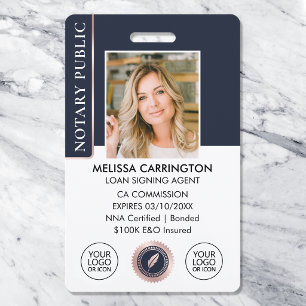 Stilvolle Notary Public Foto QR Logo Blue Rose Gol Ausweis