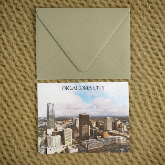 Stilvolle Oklahoma City Cityscape Panorama View Postkarte (oklahoma city panorama view postcard)