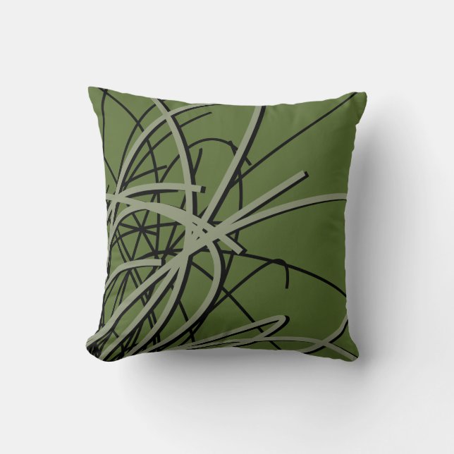 Stilvolle Olive Green & Black Elegant Abstrakt Kissen (Vorderseite)