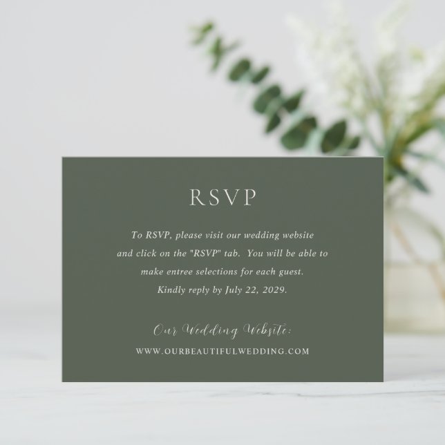 Stilvolle Olive Green Moderne Hochzeit RSVP Karte (Stehend Vorderseite)
