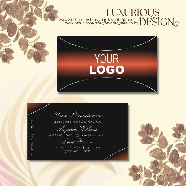 Stilvolle Orange Black mit Silver Border und Logo Visitenkarte (Von Creator hochgeladen)