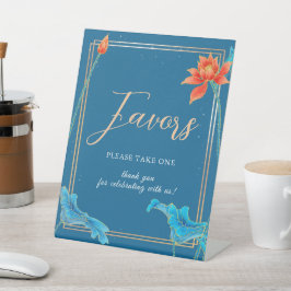 Stilvolle Orange & Blue Wedding Floral Lotus Sockelschild
