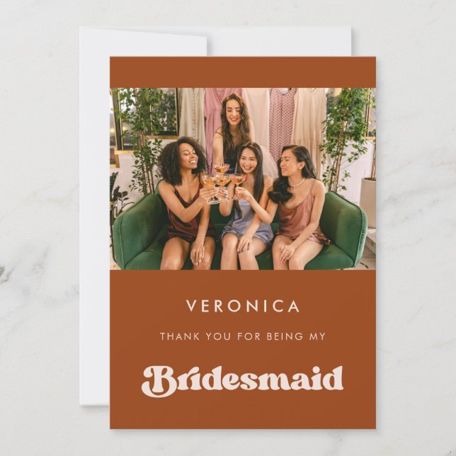 Stilvolle Orange Bridesmaid Vielen Dank Foto-Karte Einladung (Vorderseite)