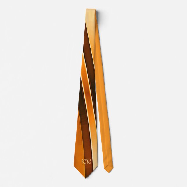 Stilvolle Orange Brown Abstrakt Stripes Initials Krawatte (Vorderseite)
