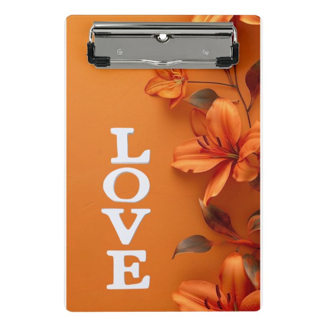 Stilvolle Orange Floral Liebe Exam Pad Mini Klemmbrett (Vorderseite)