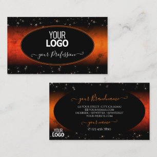 Stilvolle Orange Marble Black Glitzer Stars Logo h Visitenkarte
