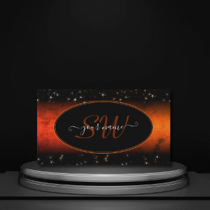Stilvolle Orange Marble Black Glitzer Stars Monogr Visitenkarte