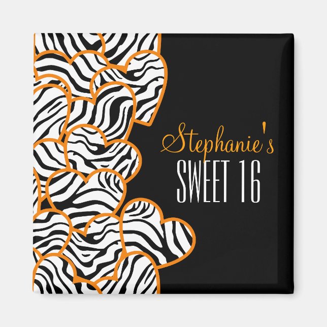 Stilvolle Orange Sweet 16 Zebra Herzdesign Name Magnet (Vorne)