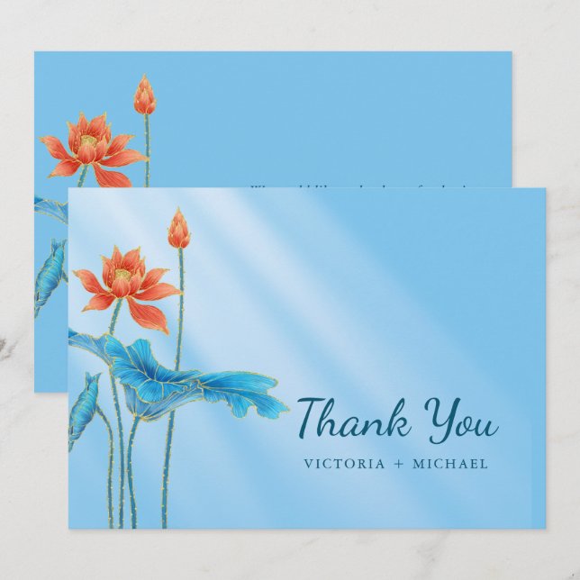 Stilvolle Orange- und Blue Lotus-Blume Dankeskarte (Vorne/Hinten)