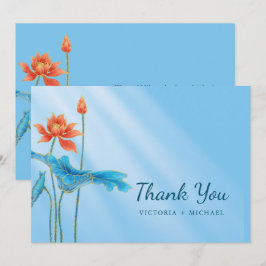 Stilvolle Orange- und Blue Lotus-Blume Dankeskarte