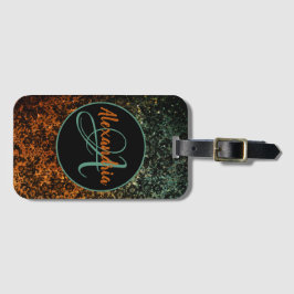 Stilvolle Orange- und Green Black Floral Monogram Gepäckanhänger