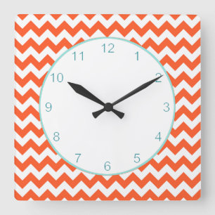 Stilvolle orange Zickzack Wand-Uhr Quadratische Wanduhr