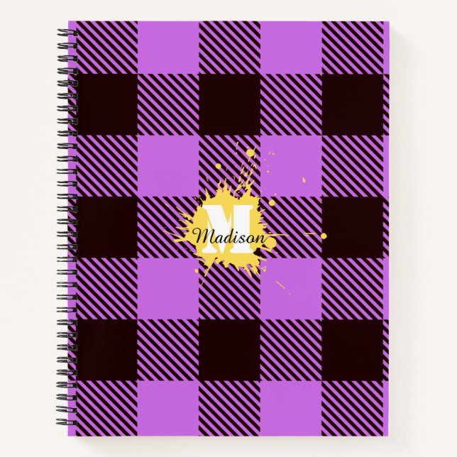 Stilvolle Orchid Kariert Tartan Custom Monogram Sc Notizbuch (Vorderseite)
