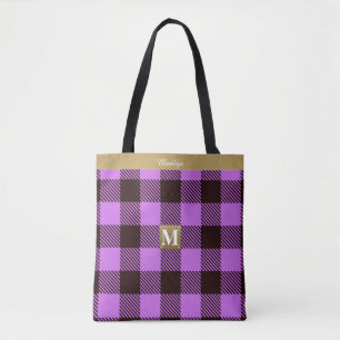 Stilvolle Orchid Tartan Leather Monogram Name Brid Tasche