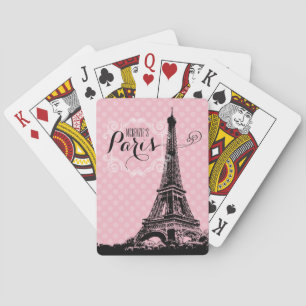 Stilvolle Pariser Eiffelturm Girly Pink Name Spielkarten