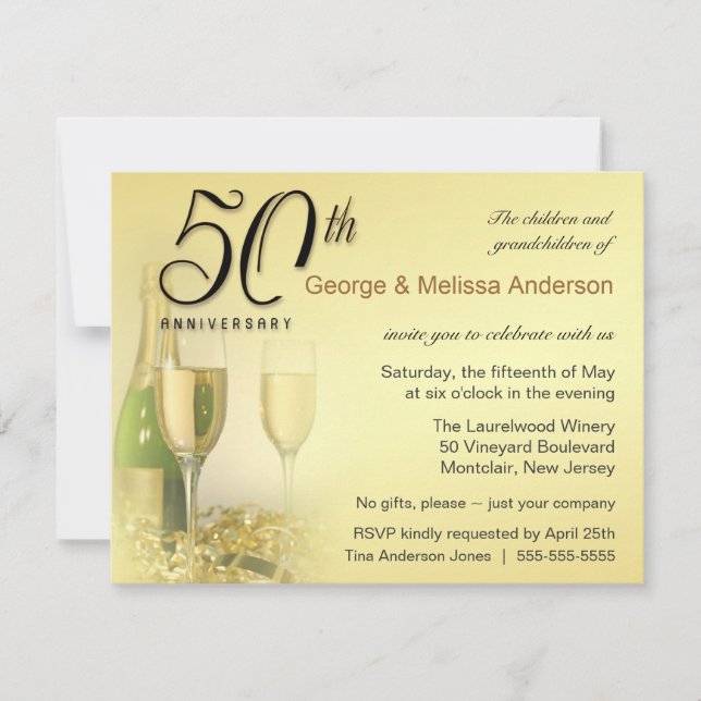 Stilvolle Party Einladungen zum 50. Jahrestag (Vorderseite)