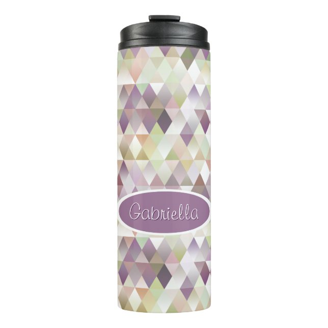 Stilvolle Pastel Dreiecke Diamantquadrate Muster Thermosbecher (Vorderseite)