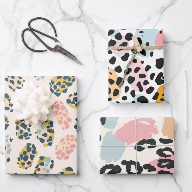 Stilvolle Pastel Leopard Spots Geschenkpapier Set (Vorderseite)