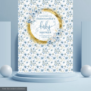 Stilvolle pastellblaue Blumen Gold Baby Shower für Wandteppich