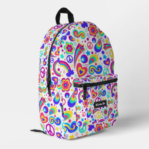Stilvolle Peace Rainbow Hippie Color Back to Schoo Bedruckter Rucksack