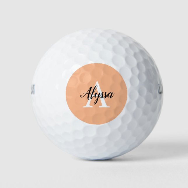 Stilvolle Peach Monogram Script Golf Balls Golfball (Vorderseite)