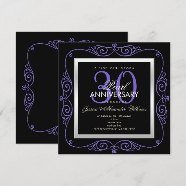 Stilvolle Pearl Gerahmt 30. Hochzeitstag Einladung (Vorne/Hinten)