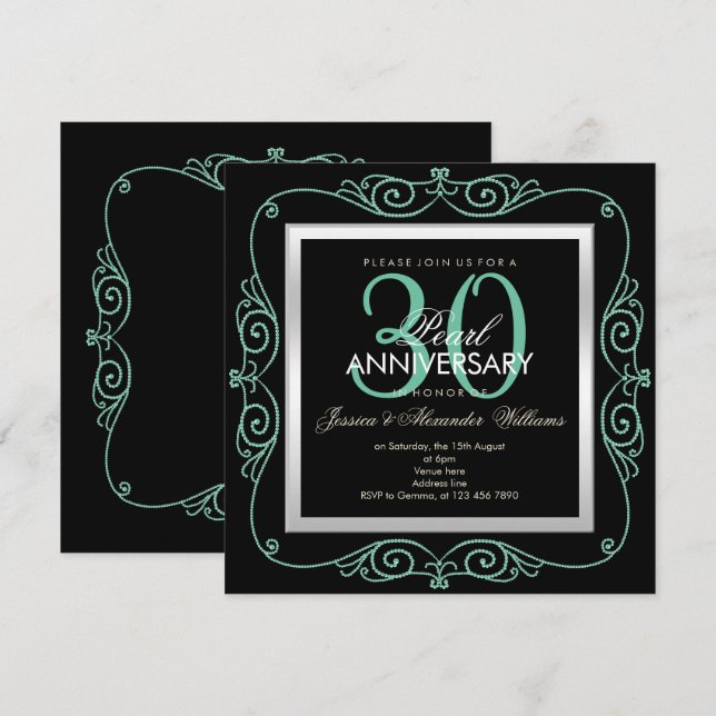 Stilvolle Pearl Gerahmt 30. Hochzeitstag Einladung (Vorne/Hinten)
