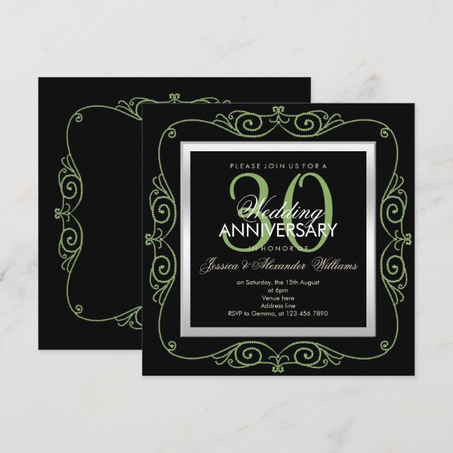 Stilvolle Pearl Gerahmt 30. Hochzeitstag Einladung (Vorne/Hinten)