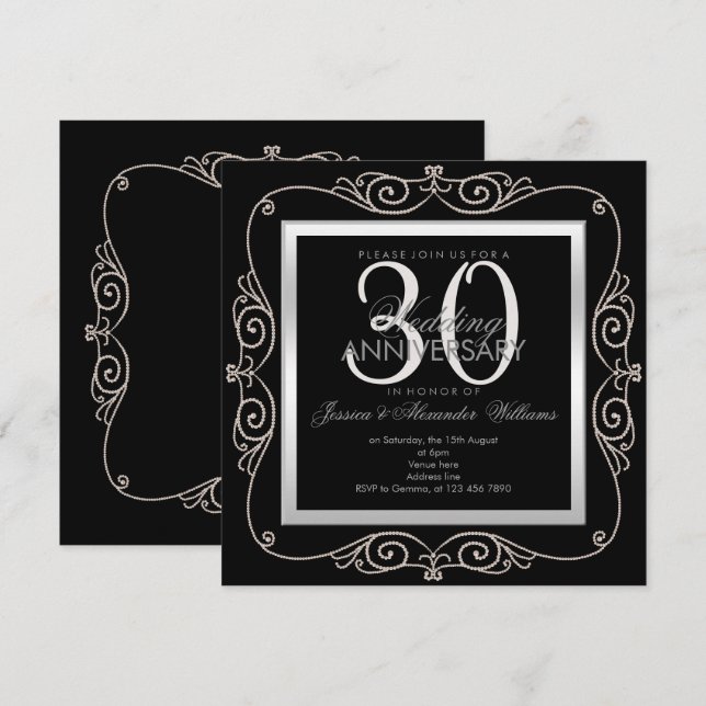 Stilvolle Pearl Gerahmt 30. Hochzeitstag Einladung (Vorne/Hinten)