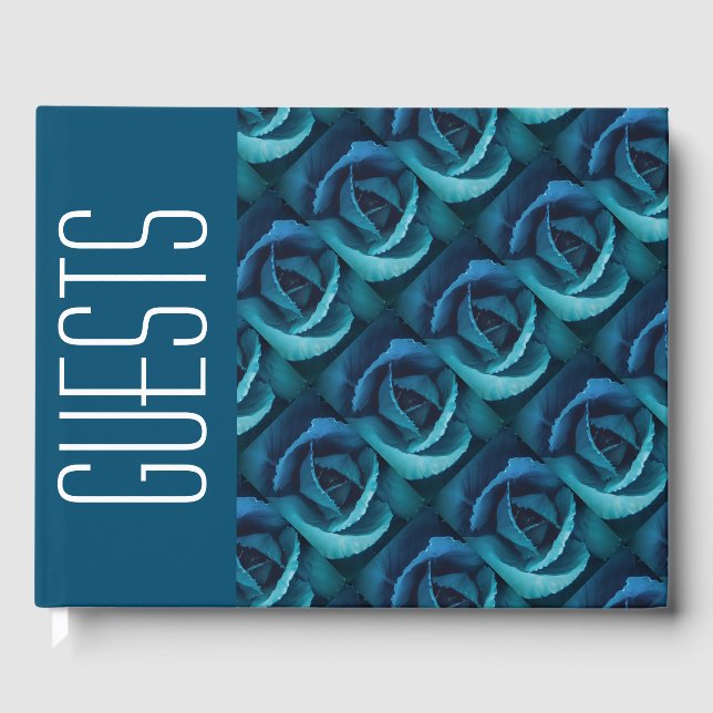 Stilvolle Personalisierte BLAU ROSE Gästebuch (Vorderseite)