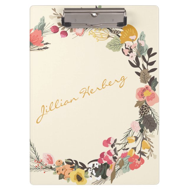 Stilvolle Personalisierte Kalligrafie mit Blumenre Klemmbrett (Vorderseite)