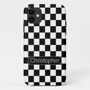 Stilvolle Personalisierte Schwarz-Weiß-Karos Case-Mate iPhone Hülle