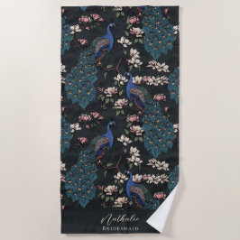 Stilvolle Pfau und Blume Bridesmaid Black Strandtuch