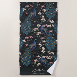 Stilvolle Pfau und Blume Bridesmaid Black Strandtuch