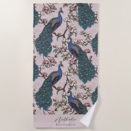Stilvolle Pfau und Blume Bridesmaid Rosa Strandtuch