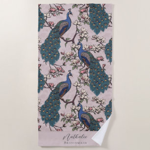 Stilvolle Pfau und Blume Bridesmaid Rosa Strandtuch
